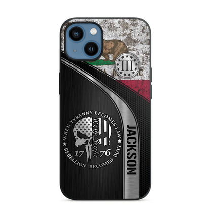 Personalized California Three Percenter Phone Case Printed.TMS