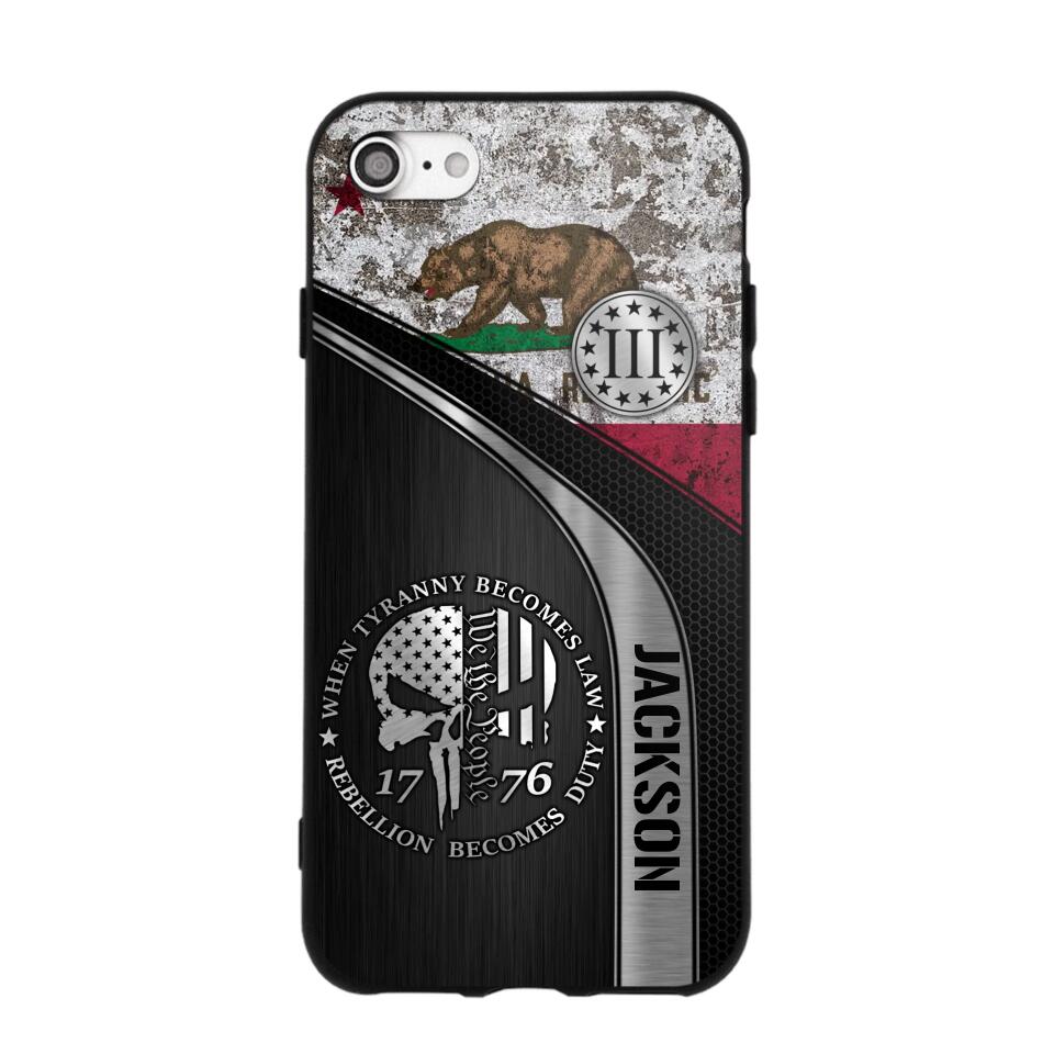 Personalized California Three Percenter Phone Case Printed.TMS