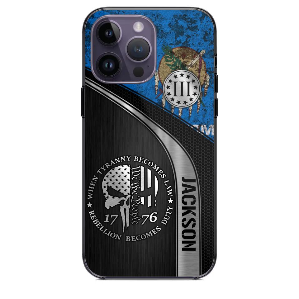 Personalized Oklahoma Three Percenter Phone Case Printed.TMS