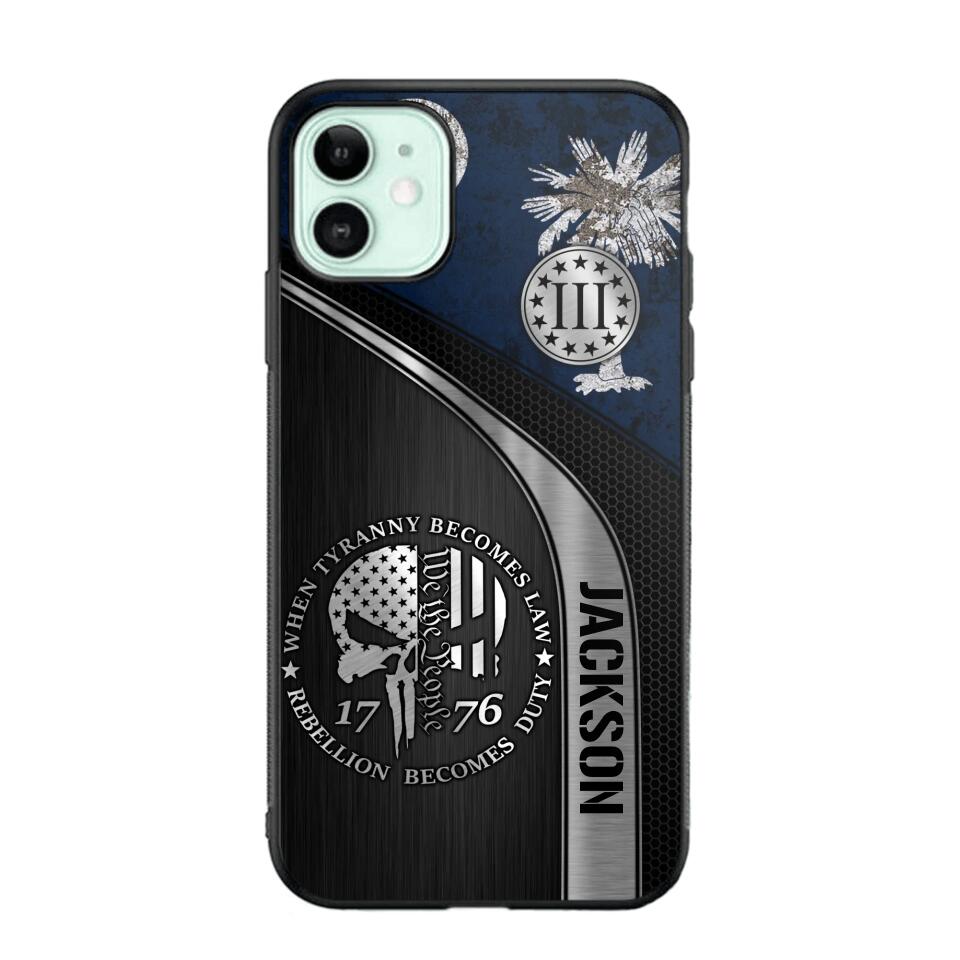 Personalized South Carolina Three Percenter Phone Case Printed.TMS