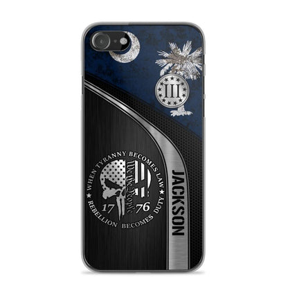 Personalized South Carolina Three Percenter Phone Case Printed.TMS