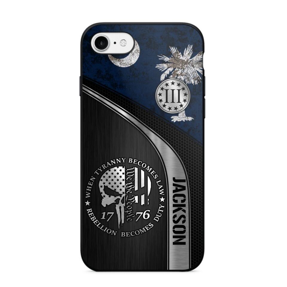 Personalized South Carolina Three Percenter Phone Case Printed.TMS