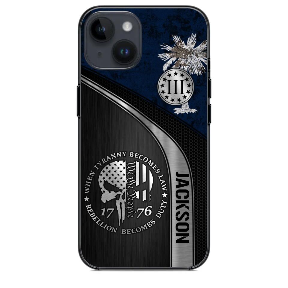 Personalized South Carolina Three Percenter Phone Case Printed.TMS