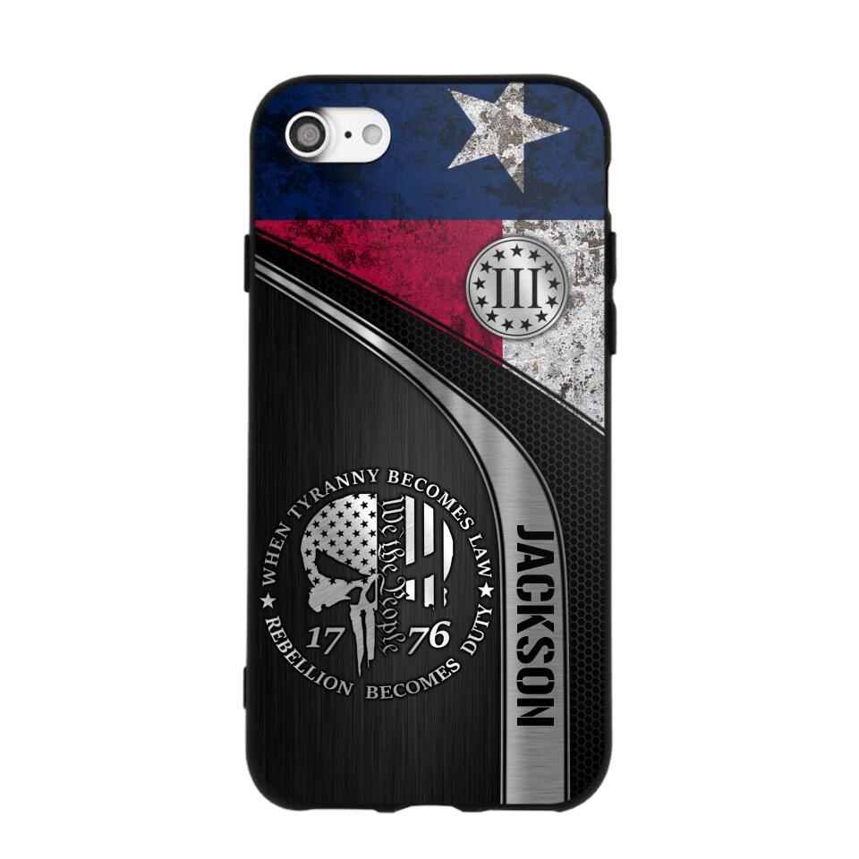 Personalized Texas Three Percenter Phone Case Printed.TMS