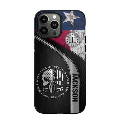 Personalized Texas Three Percenter Phone Case Printed.TMS