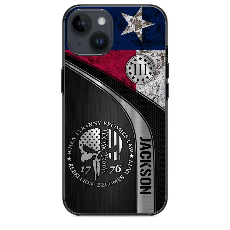 Personalized Texas Three Percenter Phone Case Printed.TMS