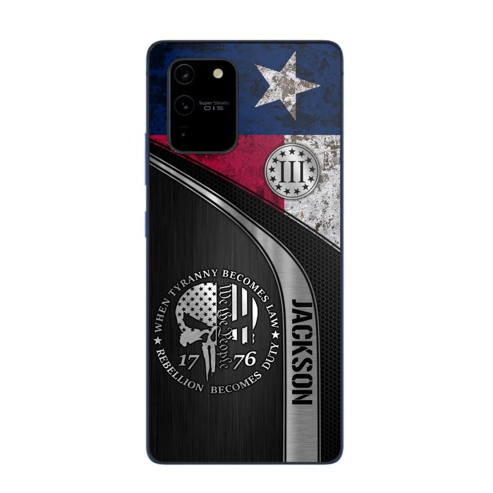 Personalized Texas Three Percenter Phone Case Printed.TMS