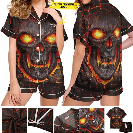 Fire Skull Square Anti-Skid Personalized Pajamas Set Gifts For Women NOV.TAA