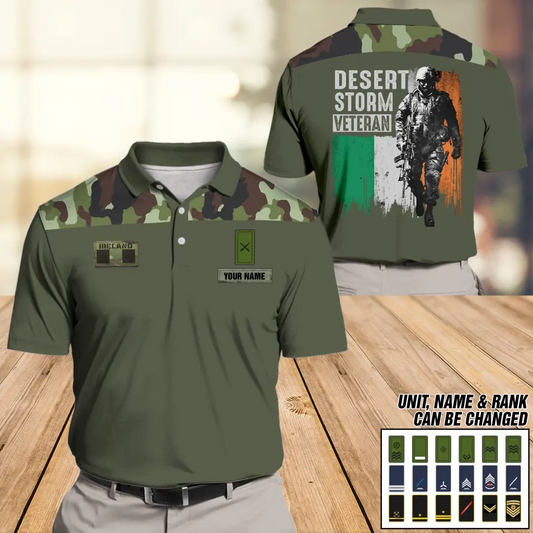 Desert Storm Irish Veteran/Soldier Personalized Polo Shirt 3D Printed.TJQ HTH