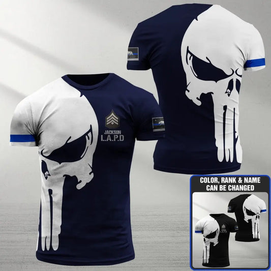 Los Angeles Thin Blue Line LAPD Punisher Personalized Tshirt Printed.FJW