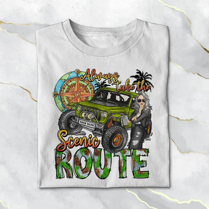 Always Take The Scenic Route Jeep Girl Personalized  Tshirt Printed.TJW HTH