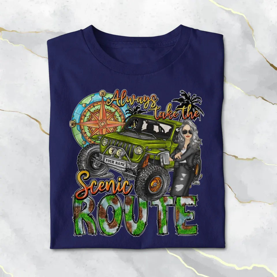 Always Take The Scenic Route Jeep Girl Personalized  Tshirt Printed.TJW HTH