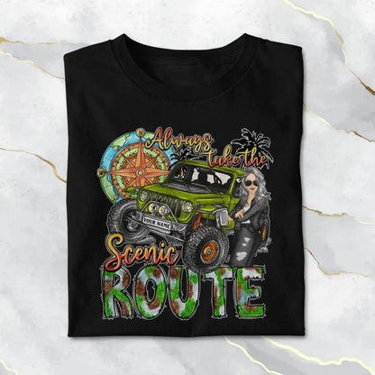 Always Take The Scenic Route Jeep Girl Personalized  Tshirt Printed.TJW HTH