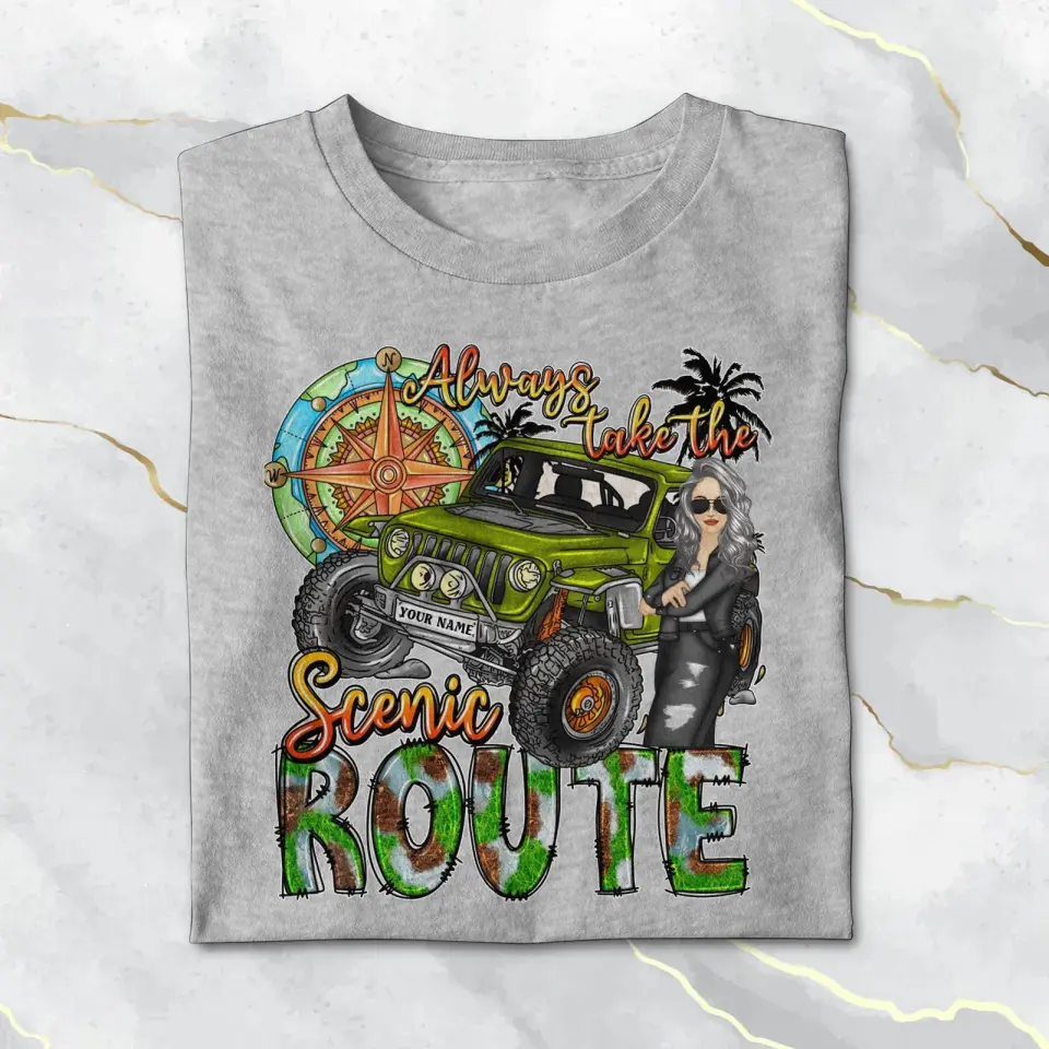 Always Take The Scenic Route Jeep Girl Personalized  Tshirt Printed.TJW HTH