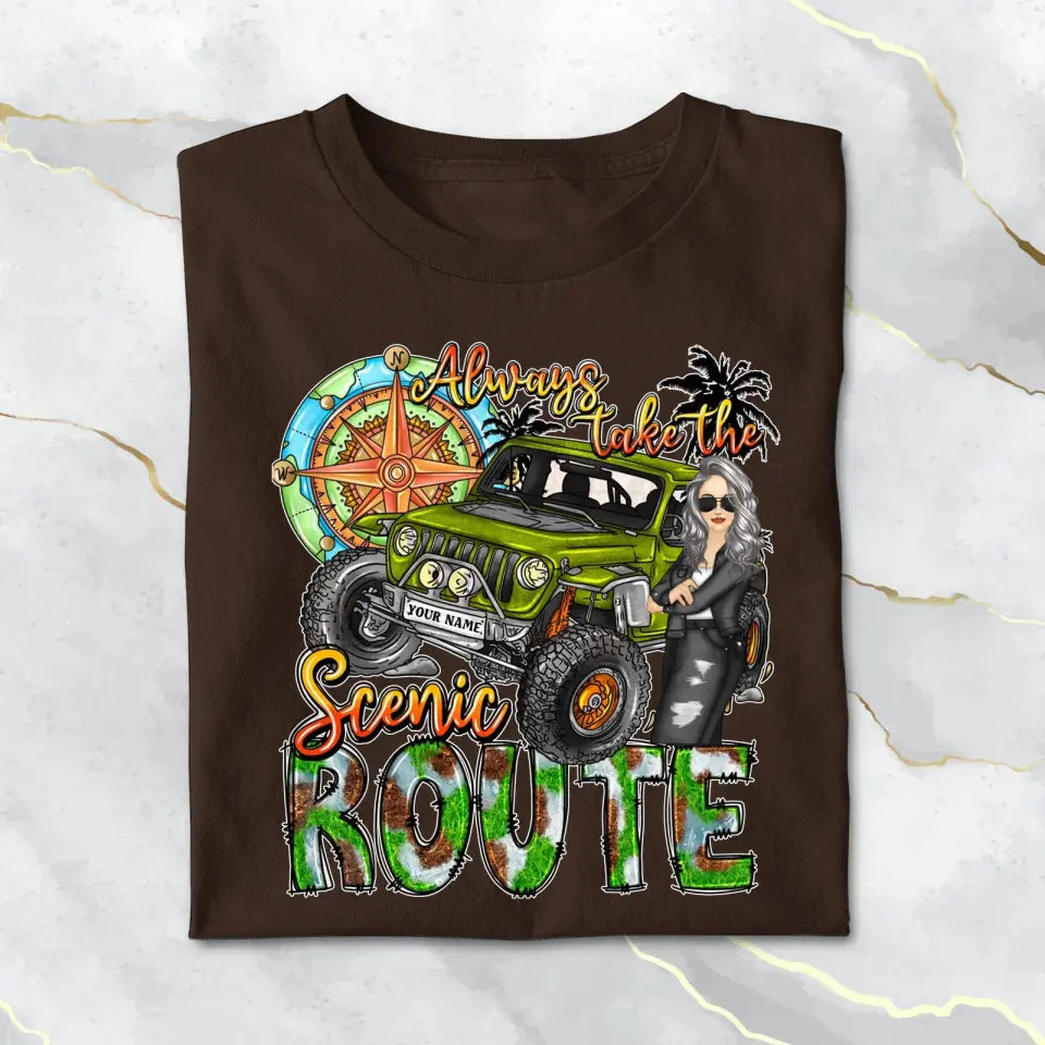 Always Take The Scenic Route Jeep Girl Personalized  Tshirt Printed.TJW HTH