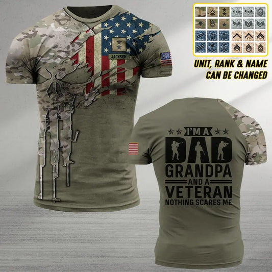 I'm A Dad Grandpa And A Veteran Nothing Scares Me Personalized US Veteran/Soldier Tshirt 3D Printed.JTN HTH