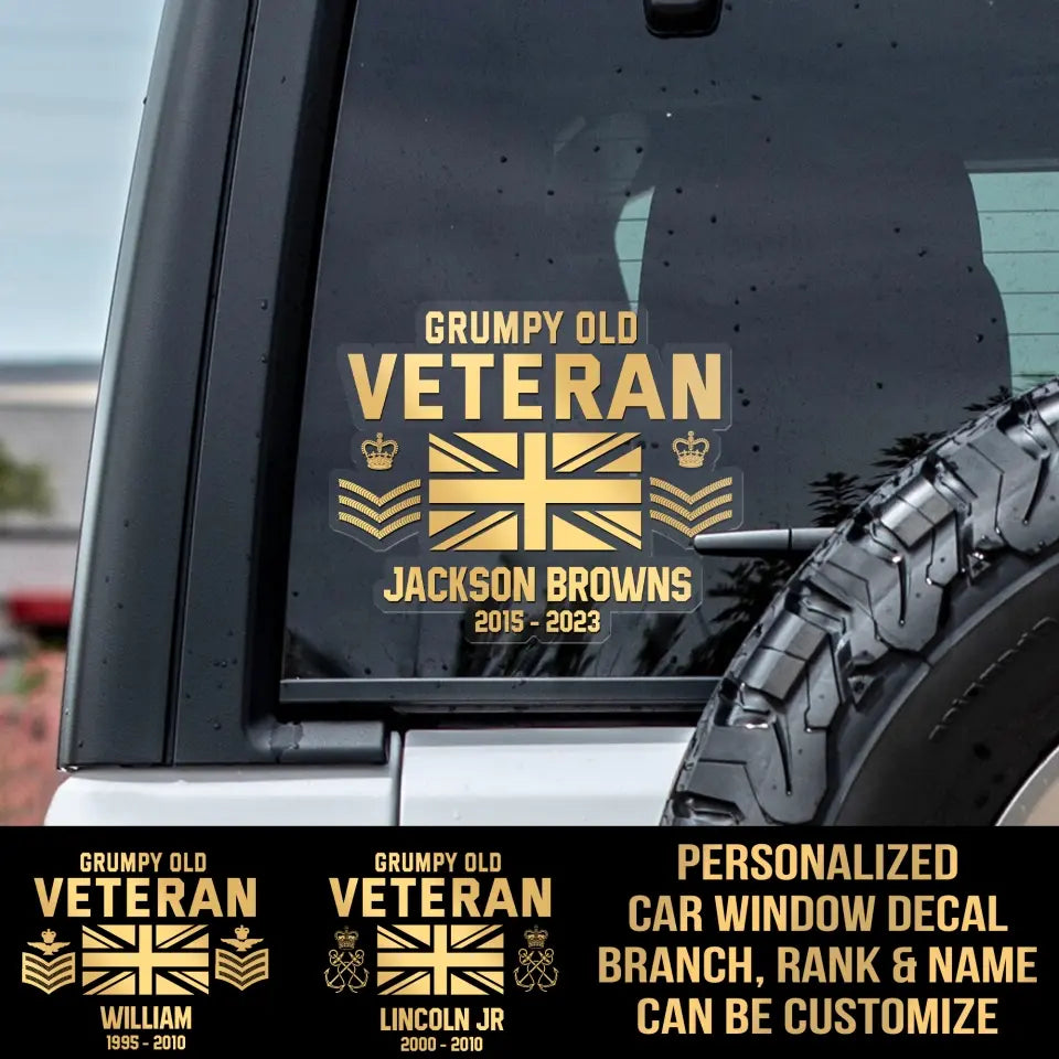 Personalized Car Window Decal British Veteran/Soldier Printed JSB HTH