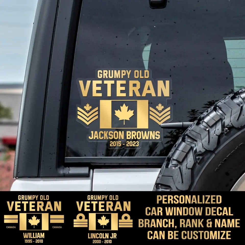 Personalized Car Window Decal Canadian Veteran/Soldier Printed JSB HTH