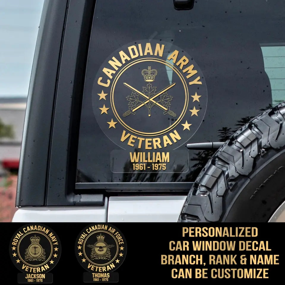 Personalized Car Window Decal Canadian Veteran/Soldier Printed HTH.AU21