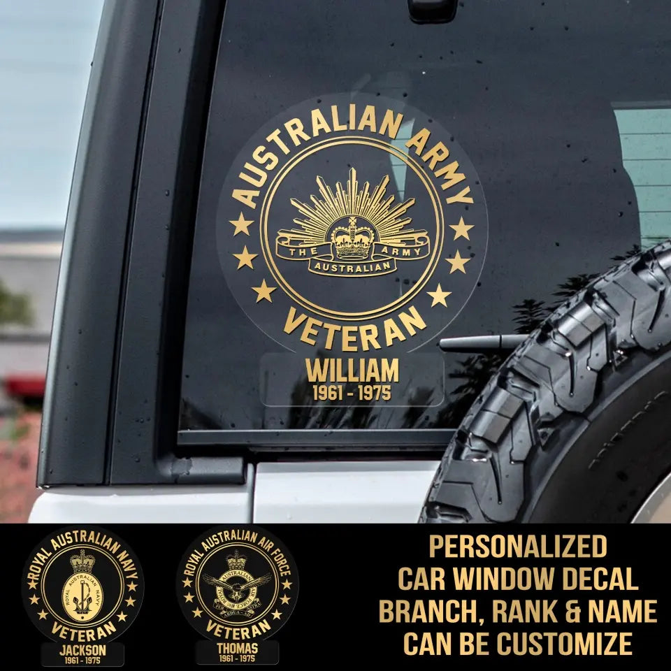 Personalized Car Window Decal Australian Veteran/Soldier Printed HTH.AU21