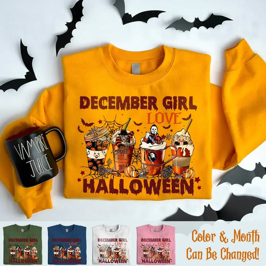 December Girl Love Halloween Sweatshirt Coffee Cups Sweatshirt Skull 23SEP.HTH03