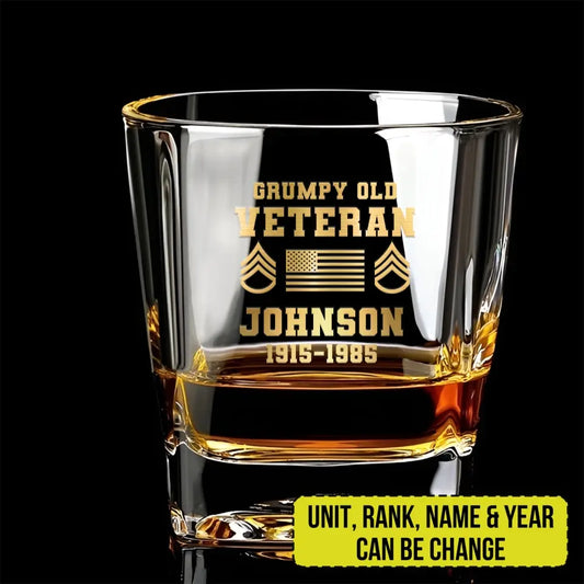 Personalized US Veteran/Soldier Printed Whiskey Glass HTH.DE03