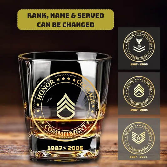 Personalized US Veteran/Soldier Printed Whiskey Glass HTE.23DE07