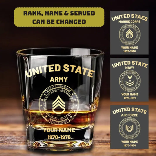 Personalized US Veteran/Soldier Printed Whiskey Glass QVD.23DE07