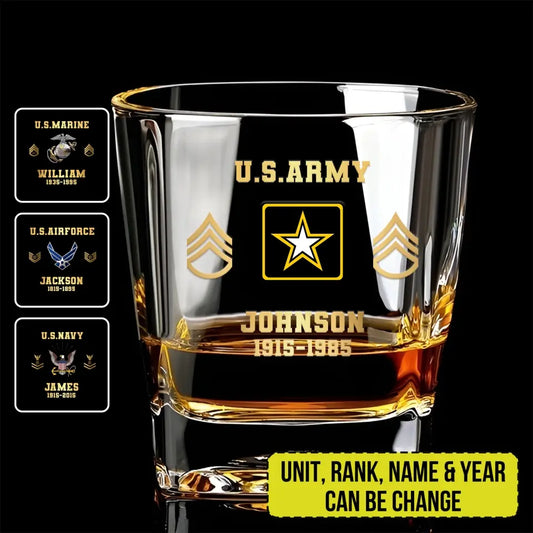 Personalized US Veteran/Soldier Printed Whiskey Glass QVD.23DE09