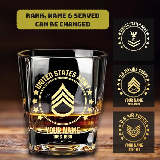 Personalized US Veteran/Soldier Printed Whiskey Glass QVD.23DEC09