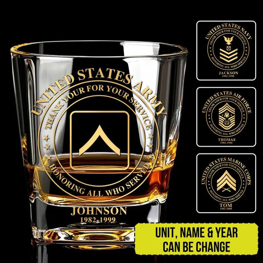 Personalized US Veteran/Soldier Printed Whiskey Glass HTH.23DE18