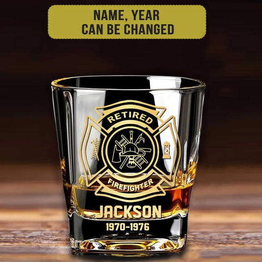 Personalized Firefighter Retired Printed Whiskey Glass HTH.23DE18