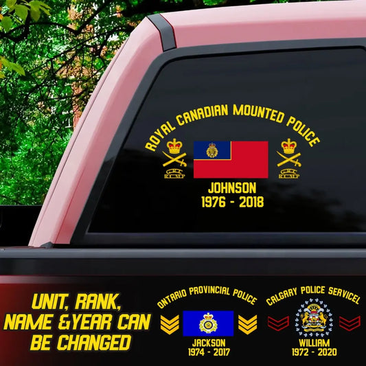 Personalized Royal Canadian Mounted Police Rank & Custom Name Decal Printed HTH.MT11