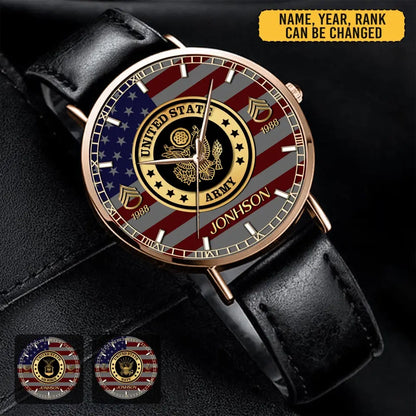 Personalized US Veteran/Soldier Leather Strap Watch QM.MAR04