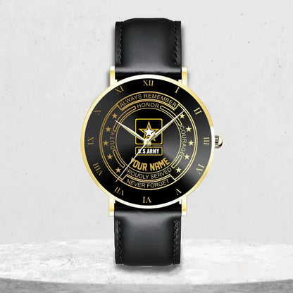 Personalized US Veteran/Soldier Leather Strap Watch QVD.24MAR05