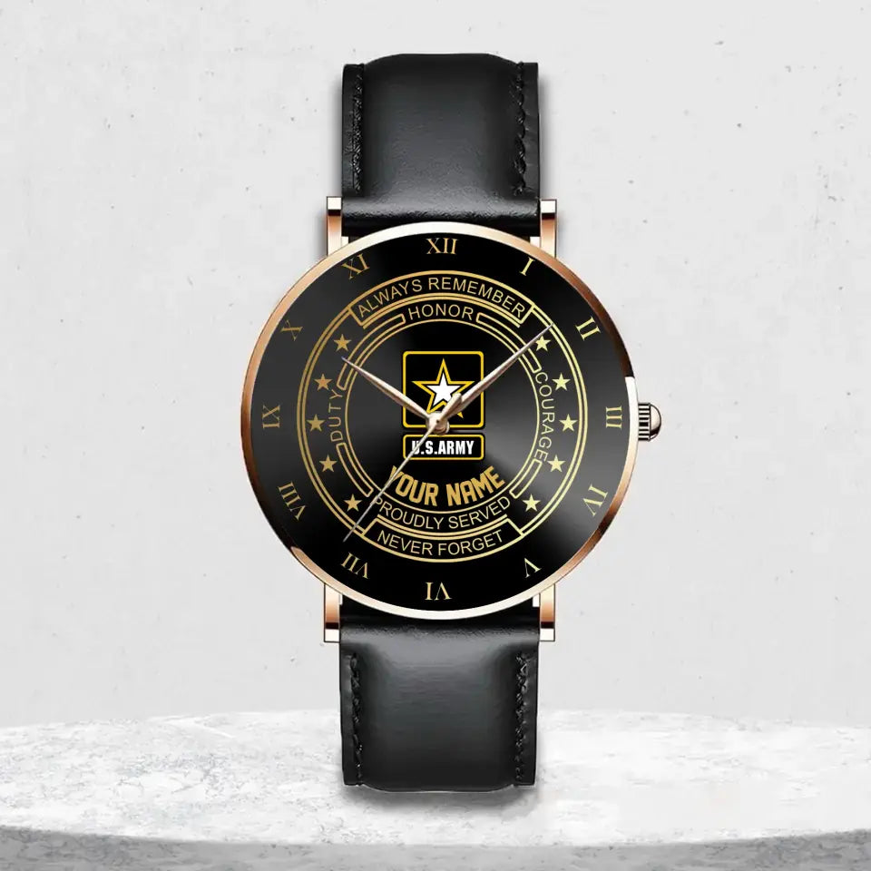 Personalized US Veteran/Soldier Leather Strap Watch QVD.24MAR05