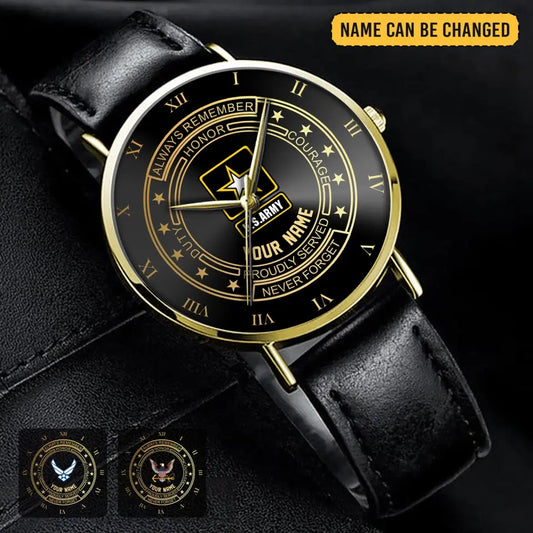 Personalized US Veteran/Soldier Leather Strap Watch QVD.24MAR05