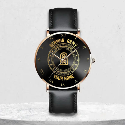 Personalized German Veteran/Soldier Leather Strap Watch QVD.24MARCH05