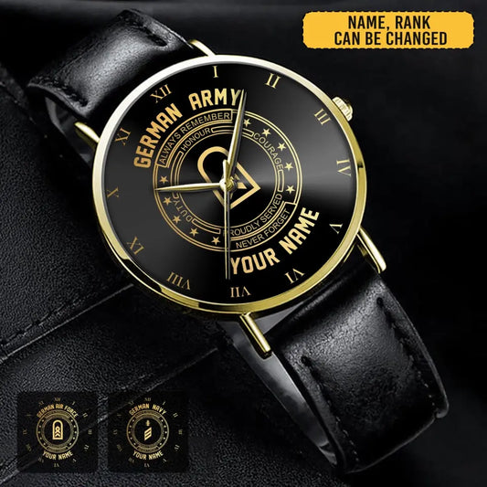 Personalized German Veteran/Soldier Leather Strap Watch QVD.24MARCH05