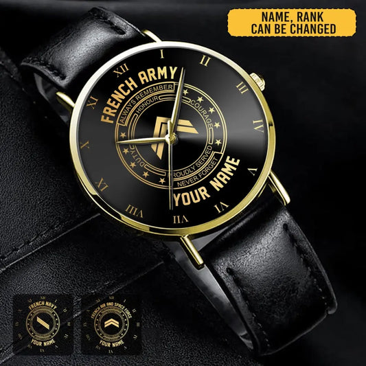 Personalized France Veteran/Soldier Leather Strap Watch QVD.24MARCH05