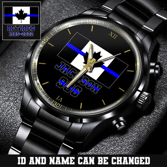 Personalized Canadian Police Custom Name & ID Black Stainless Steel Watch TAQ.MT6