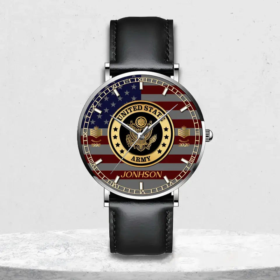 Personalized US Veteran/Soldier Leather Strap Watch QM.MAR04