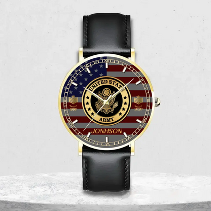 Personalized US Veteran/Soldier Leather Strap Watch QM.MAR04