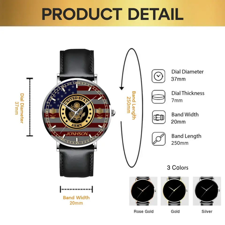 Personalized US Veteran/Soldier Leather Strap Watch QM.MAR04