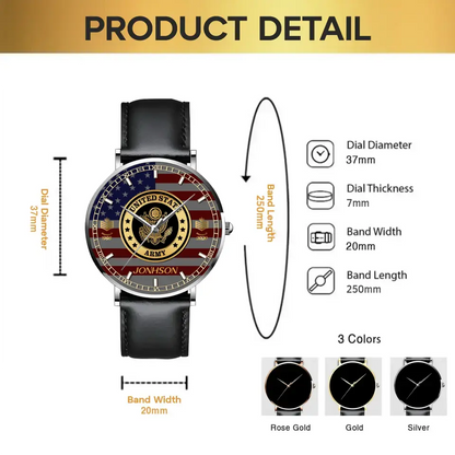 Personalized US Veteran/Soldier Leather Strap Watch QM.MAR04