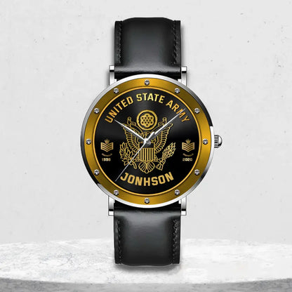 Personalized US Veteran/Soldier Leather Strap Watch QM.MAR04-2