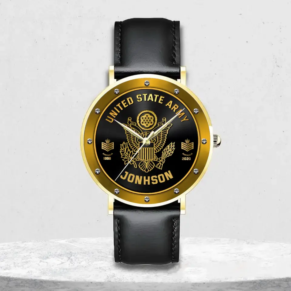 Personalized US Veteran/Soldier Leather Strap Watch QM.MAR04-2