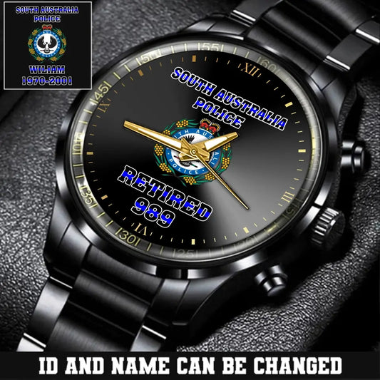 Personalized Canadian Police Custom Logo, Name & ID Black Stainless Steel Watch HTH.MA7