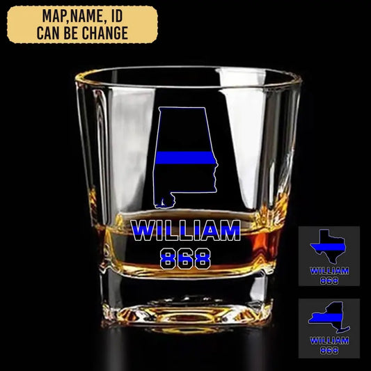 Personalized US Police Map Custom Name & ID  Printed Whiskey Glass HTH.MA12