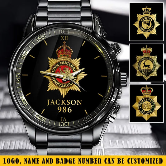 Personalized British Police Black Stainless Steel Watch Printed SS.MT13